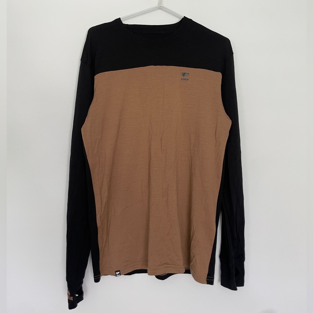 Mons Royale 200 Merino Wool Long Sleeve Base Layer Medium Black Brown